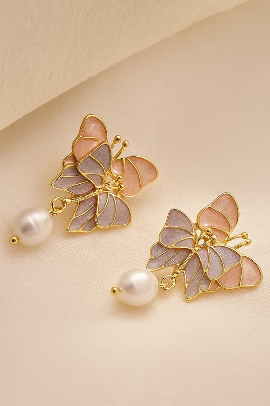Butterfly & Pearl Drop Earrings